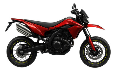 Twin-exhaust supermoto motorcycle with angular body panels and handguards
