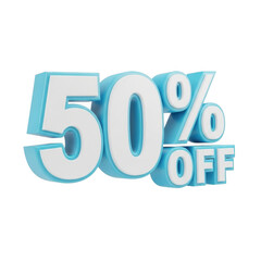 3d blue and white 50 percent off sale discount promotion isolated on transparent background