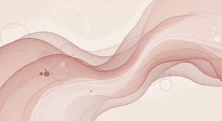 Wavy semitransparent red and white bands with thin circles over a beige backdrop