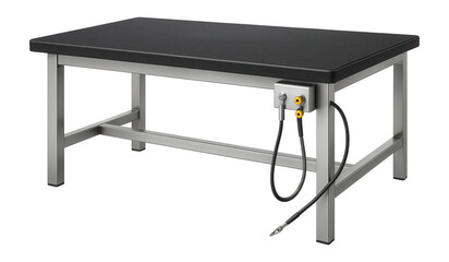 Anti-static workbench with a grounding kit and rubberized surface for an electronics manufacturing plant