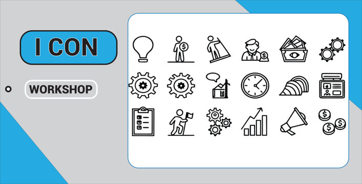 Business icons workshop vector illustration for website and presentation design elements set collection
