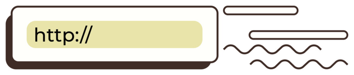 Simple URL search bar highlighted in yellow with abstract lines surrounding it. Ideal for internet navigation, web browsing, online search, technology, minimal interface, communication, simple flat