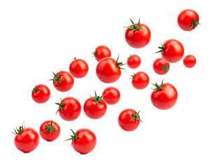Falling tomatoes on a white background