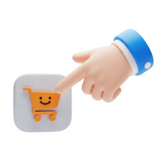3d hand pushing shopping cart icon isolated on transparent background