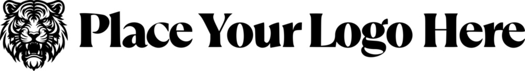 Fototapeta premium Stylized black and white tiger head with bold text template for logo placeholder or branding design