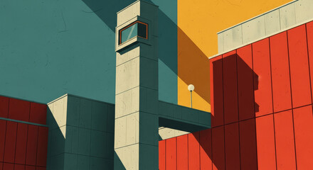Abstract architectural illustration with geometric shapes and shadows