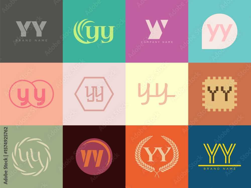 Fototapete YY logo company template. Letter y and y logotype. Set different classic serif lettering and modern bold text with design elements. Initial font typography.