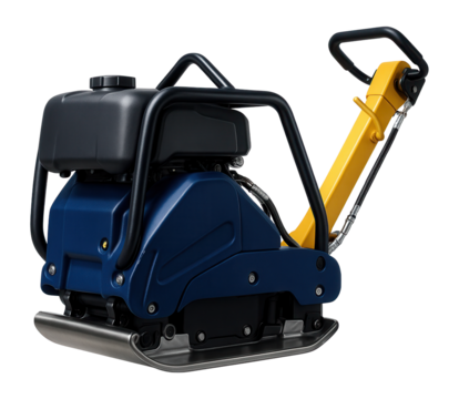Reversible vibratory plate compactor with a high-capacity fuel tank and reinforced base for continuous operation in heavy-duty tasks.
