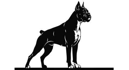 oxer Dog Silhouette in Bold Standing Pose on white — Monochrome Pet Illustration Highlighting Muscular Build, Loyalty, and Alert Character for Animal, Breed, and Graphic Design Concepts
