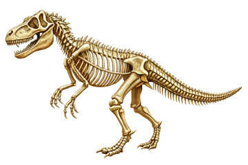 Detailed Tyrannosaurus Rex skeleton in a vintage stippled illustration style isolated on a transparent background