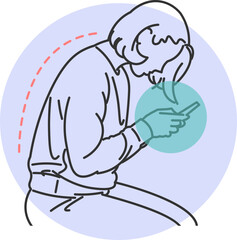 Woman with Bad Posture Using Cell Phone While Sitting