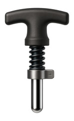 Spring-loaded locking pin with a T-handle and quick-release action for securing scaffolding components