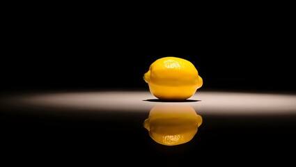 Isolated lemon on black background with reflection high quality image for download