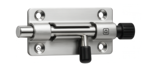 Barrel bolt lock with a stainless steel construction and a manual sliding mechanism for securing warehouse doors.