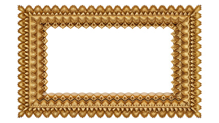 Ornate golden rectangular picture frame with decorative carved edges isolated on a transparent background