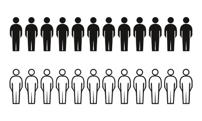 People Line Icons: A minimalist representation of a crowd, highlighting diversity and inclusion through a collection of black and outline figures.
