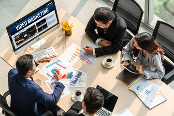 Video Marketing Concept on Laptop Screen. Video Marketing Advertising Business on Social Media and...