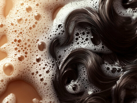 Fresh Cleanse: Macro Shot of Black Hair in Foamy Water