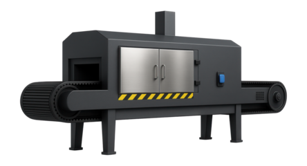 Continuous belt-driven quenching furnace with a long, narrow profile for a foundry