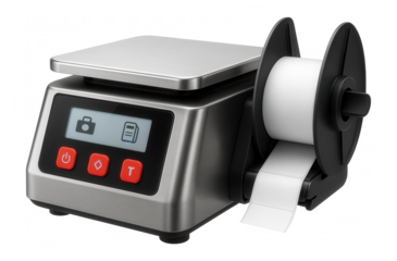 Label printing scale with a quick-change roll holder for fast label replacement in a busy market