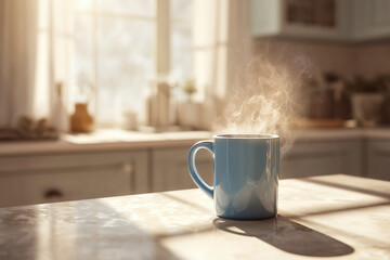 Ceramic Mug Mockup on Kitchen Countertop with Morning Light