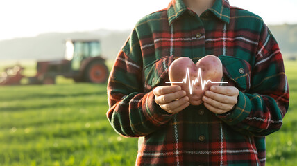 Farmer Holding Heart-Shaped Potato: Healthy Food from the Farm