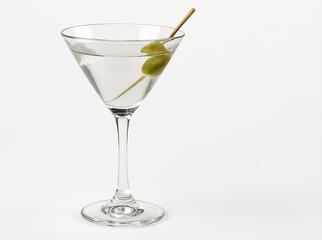 Classic Martini Served in a Stylish Glass With Olives on a Skewer