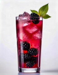 Refreshing Berry Drink Served in a Tall Glass With Ice and Mint Leaves