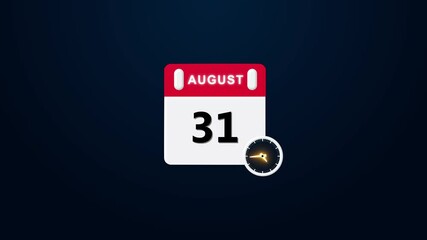 31 August Banner Animation ,August 31 calendar animation with transparent screen background