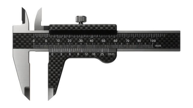 Carbon fiber caliper with a lightweight design and metric scale for aerospace component manufacturing