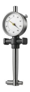Dial bore gauge with a spring-loaded centralizer and an analog dial for checking internal diameters in a manufacturing plant.