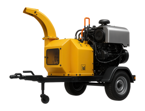 Portable wood shredder with a towable chassis and diesel engine for on-site tree removal operations