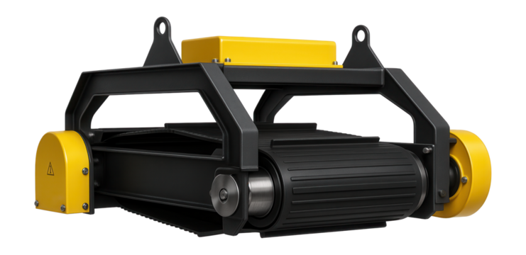Crossbelt magnetic separator with a transverse belt and magnets for extracting ferrous metals in a coal handling plant