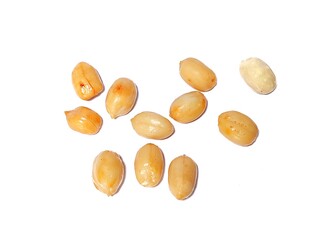 Peeled dry peanuts isolated on white background with clipping path. Group of peanuts. Fresh peanuts.