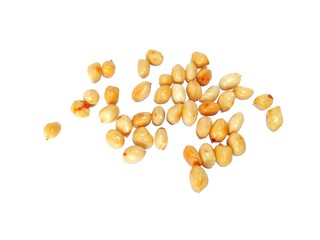Peeled dried peanuts isolated on white background. Group of peanuts. Fresh peanuts.