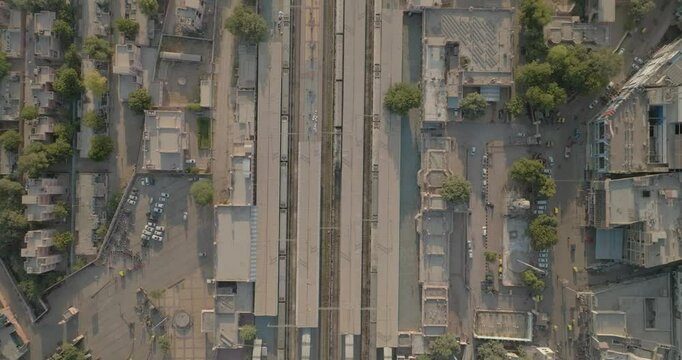 Aerial view of bustling urban landscape and roads, India.