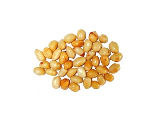 Peeled dried peanuts isolated on white background. Group of peanuts. Fresh peanuts.