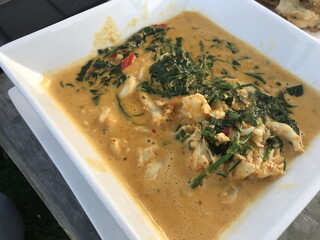 Traditional Thai crab curry with wild betel leaves (Kaeng Poo Bai Cha Plu). Spicy and aromatic...