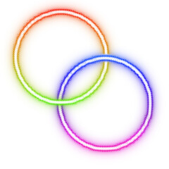 Symbol of connection: glowing interlocking rings on an abstract vibrant rainbow color gradient PNG