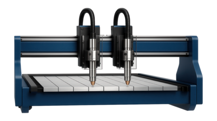 Large-format plasma cutter with dual torches and synchronized drive motors for heavy machinery production