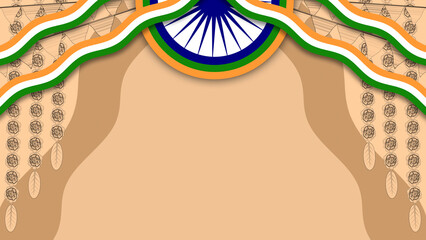 beautiful Ashoka chakra background in light orenge colour with traditional flower decoration. copy space for national holiday blessings.