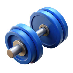 A realistic blue dumbbell with weight plates isolated on transparent background