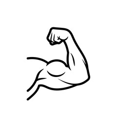 Flexed muscular arm icon in minimalist line art style  