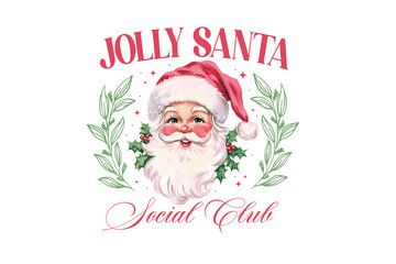 Jolly Santa Social Club, Girly Coquette Retro Christmas Sublimation Design