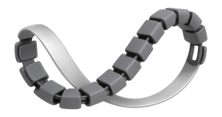 Lightweight aluminum cable track with a flexible spine for guiding cables in laboratory settings.
