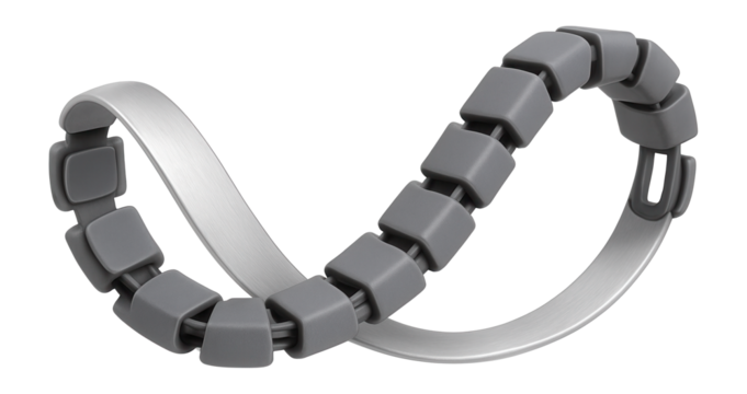 Lightweight aluminum cable track with a flexible spine for guiding cables in laboratory settings.