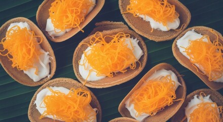 Thai crispy pancakes with shredded egg yolk fudge a delectable delicacy