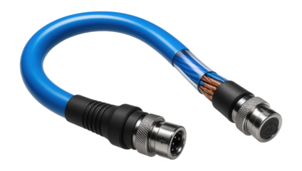 Control cable with a high-flexibility polyurethane jacket for robotic arms in assembly lines.