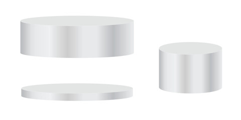 Minimal empty 3d grey silver shiny  round podium stage platform for product presentation, white showcase stand for cosmetic product advertisement isolated on transparent background