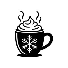 Warm Winter Beverage: A cozy winter drink, presented in a festive mug adorned with a snowflake design, evokes feelings of warmth and comfort.